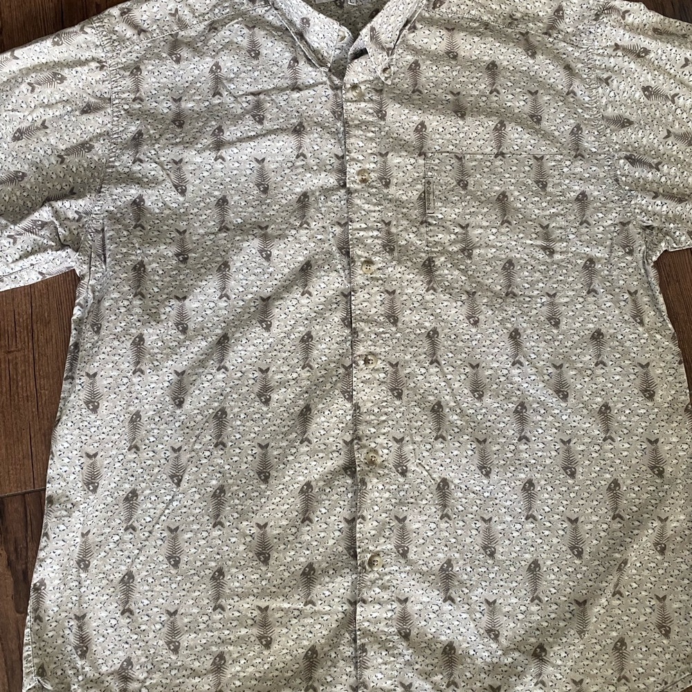 Columbia White and Brown Casual Button Down Shirt